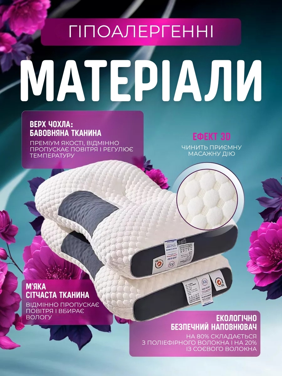 Ортопедична подушка для сну з масажним ефектом